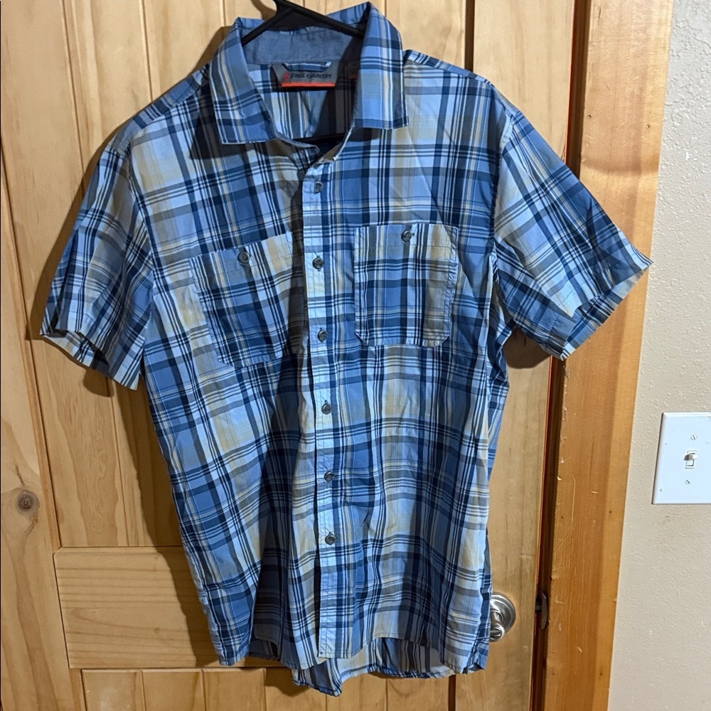 Free Country Blue and Cream Plaid Men's Shirt